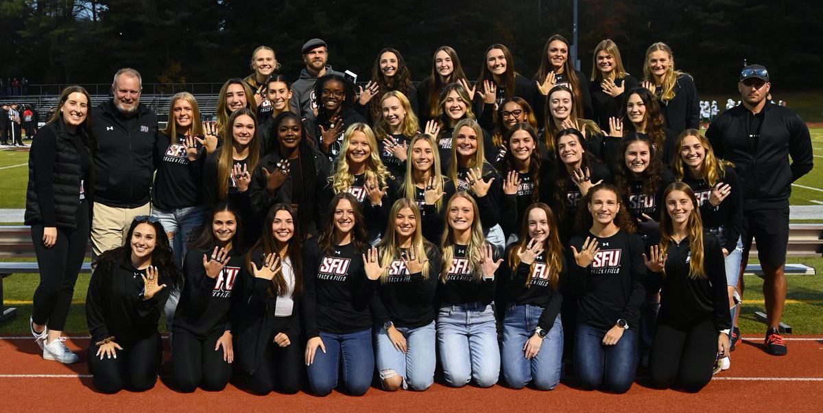 Women%E2%80%99s+Outdoor+Track+and+Field+Team+Presented+with+%E2%80%9CThree-Peat%E2%80%9D+NEC+Title+Ring